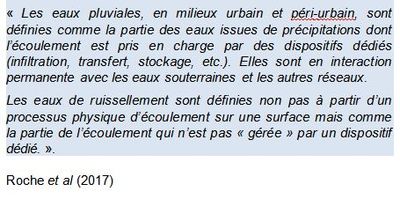 Figure 1 : Eau pluviale et eau de ruissellement d’après Roche et al, 2017.