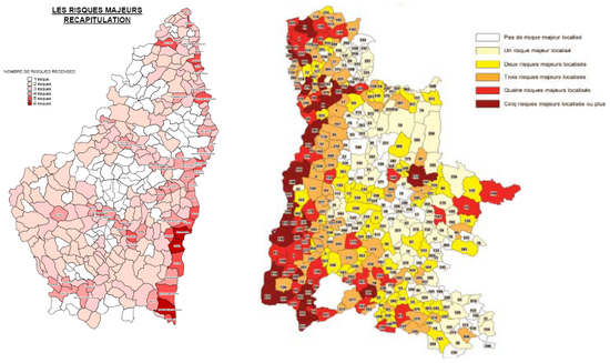 Carte de l'exposition des départements de Drôme et d'Ardèche aux risques majeurs (source DDRM).bmp