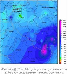 Cumul des précipitations quotidiennes du 17-01-1910 au 20-01-1910. Source Météo-France.jpg