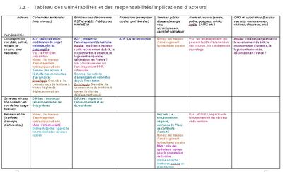 Tableau des vulnérabilités et des responsabilités